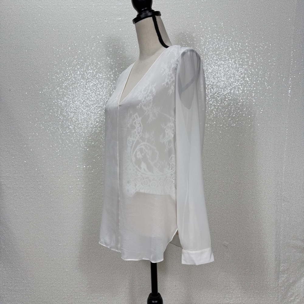 Robert Rodriguez 100% Silk Lace Detail Sheer Tunic Romantic Blouse White V-Neck - Picture 6 of 12